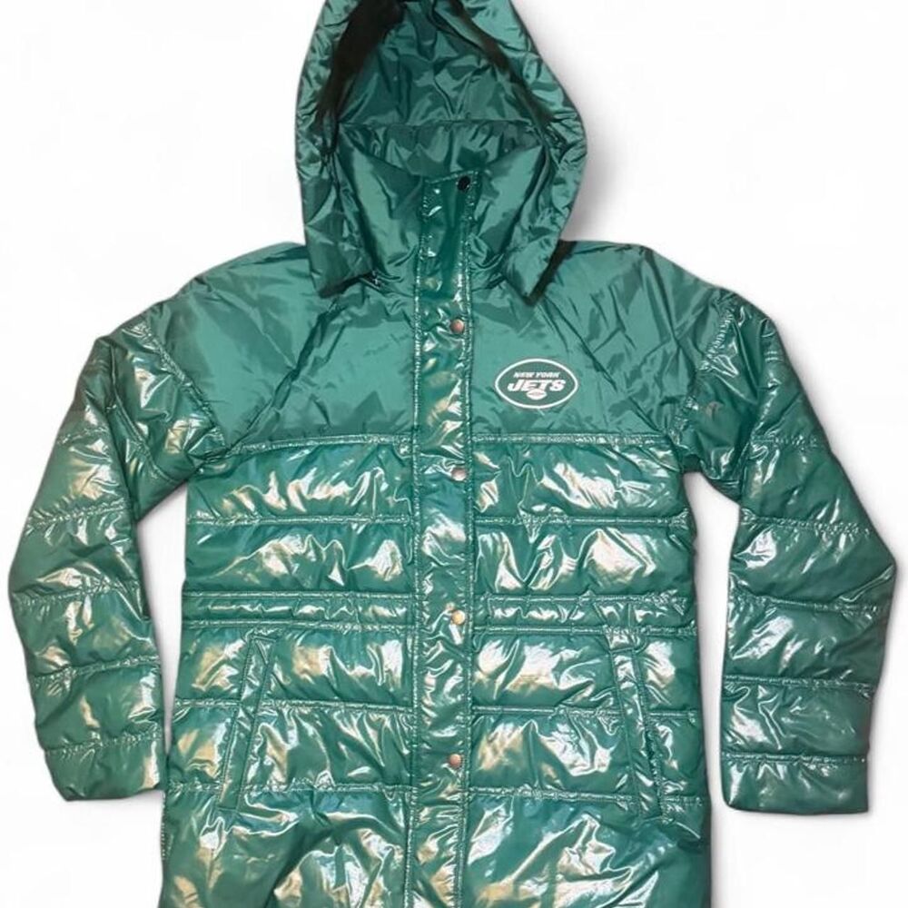 NFL New York Jets Women’s Puffer Coat Jacket Green Hooded Size Medium